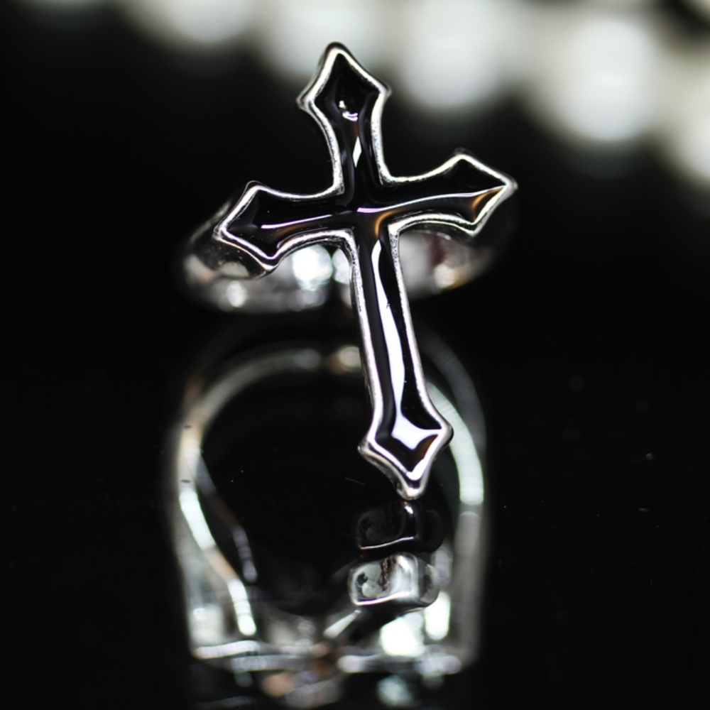 925s Rough Black Cross Adjustable Ring - image 7
